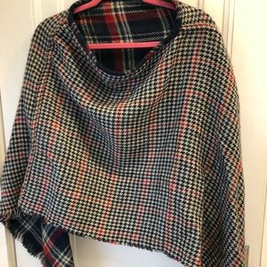 Plaid reversible poncho